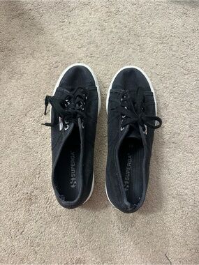 Superga Black Low-Top Canvas Sneakers with White Sole